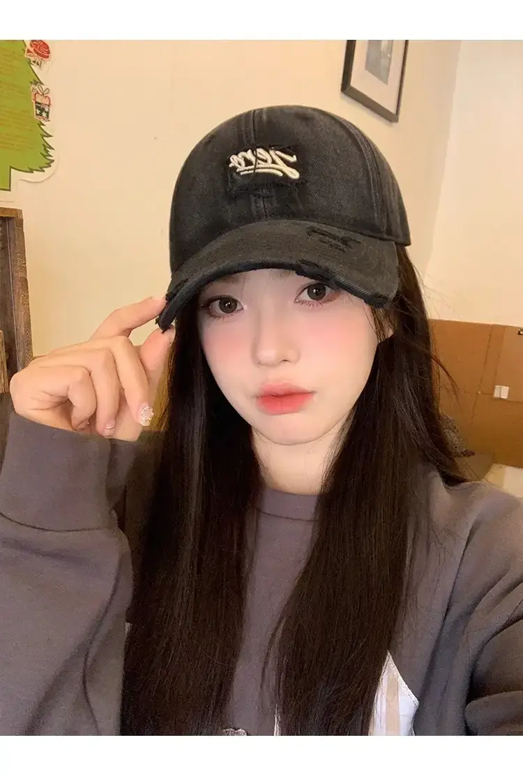 Women's Red Embroidered Baseball Cap with Sunshade — feature 10