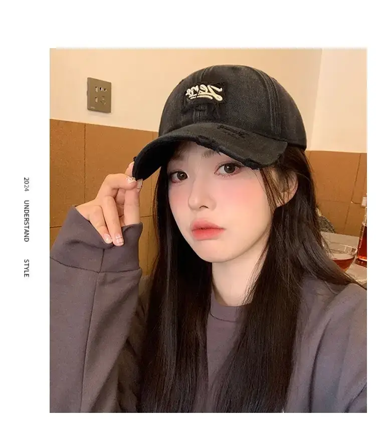 Women's Red Embroidered Baseball Cap with Sunshade — feature 11