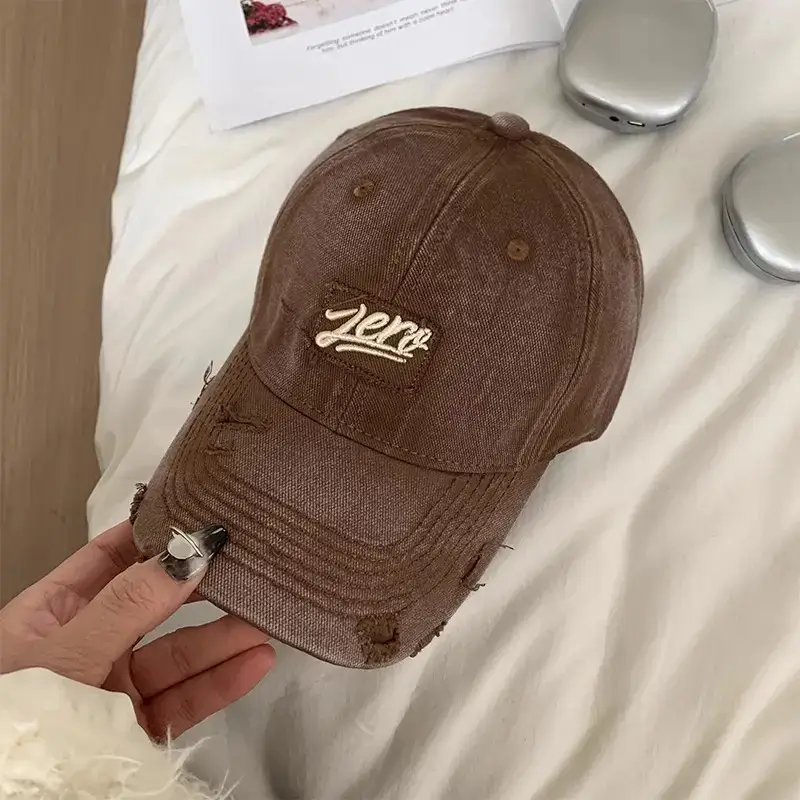 Women's Red Embroidered Baseball Cap with Sunshade - Image 5