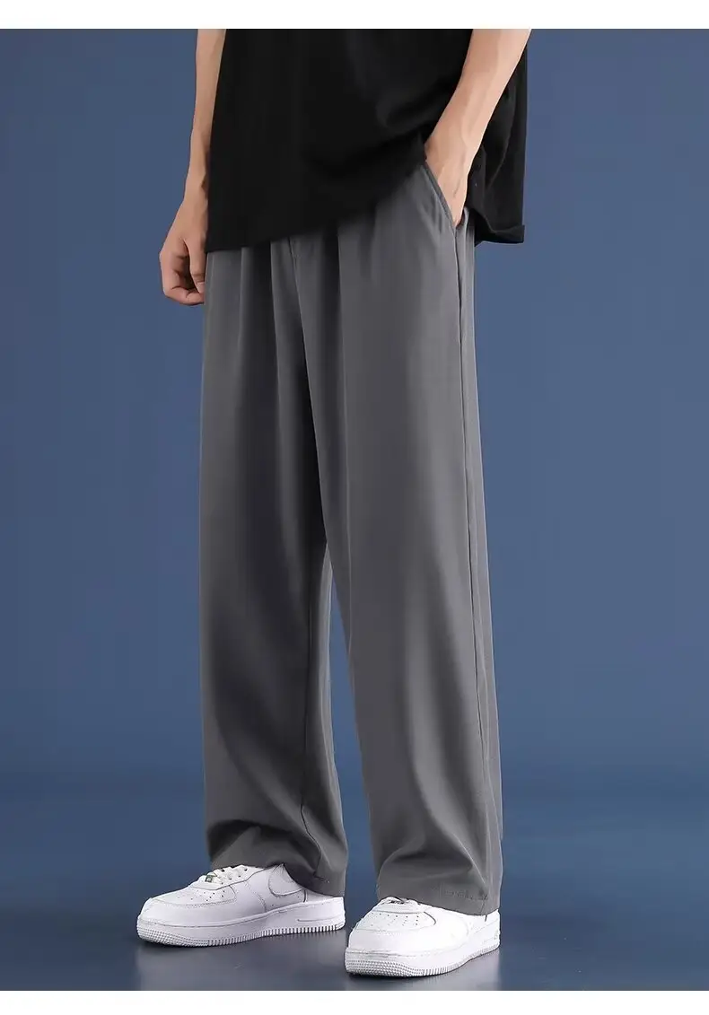 Men's Thin Ice Silk Pants Summer Loose Straight Casual Pants — feature 32