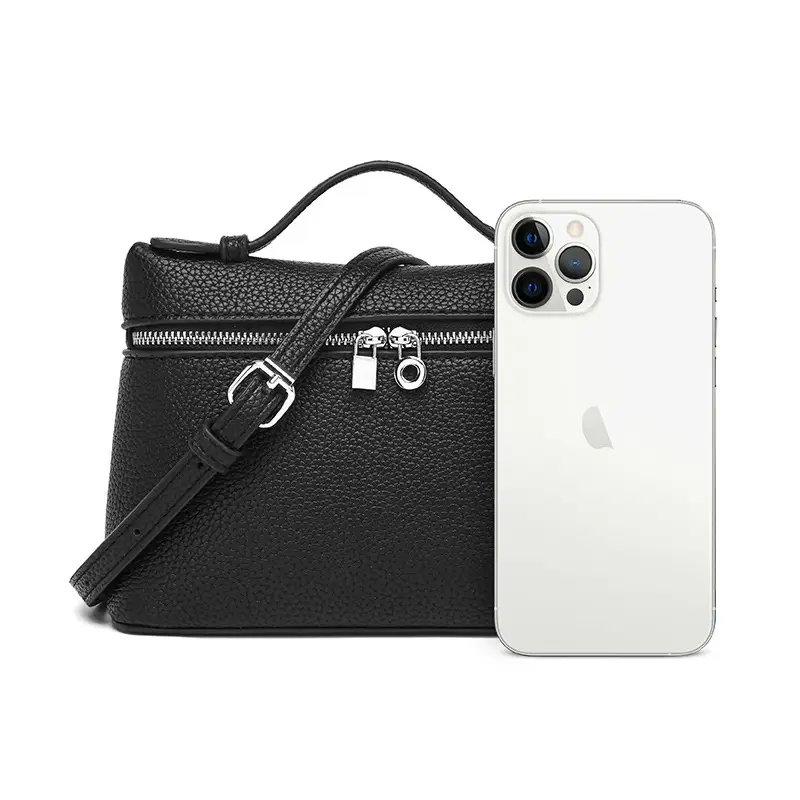 Black Leather Crossbody Shoulder Bag for Women