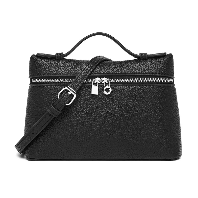 Black Leather Crossbody Shoulder Bag for Women
