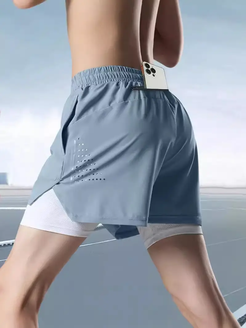Men Grey Running Track Shorts with Mobile Cover - Image 7