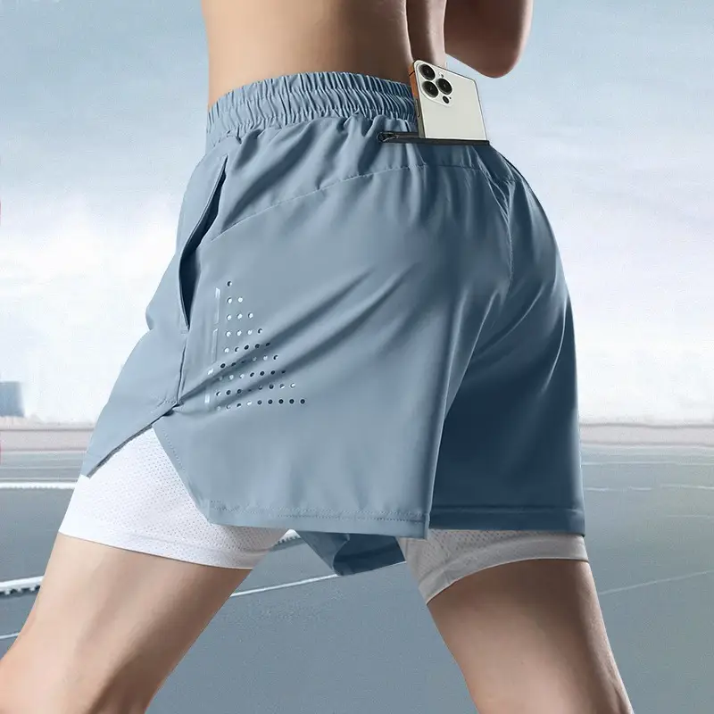 Men Grey Running Track Shorts with Mobile Cover — feature 14
