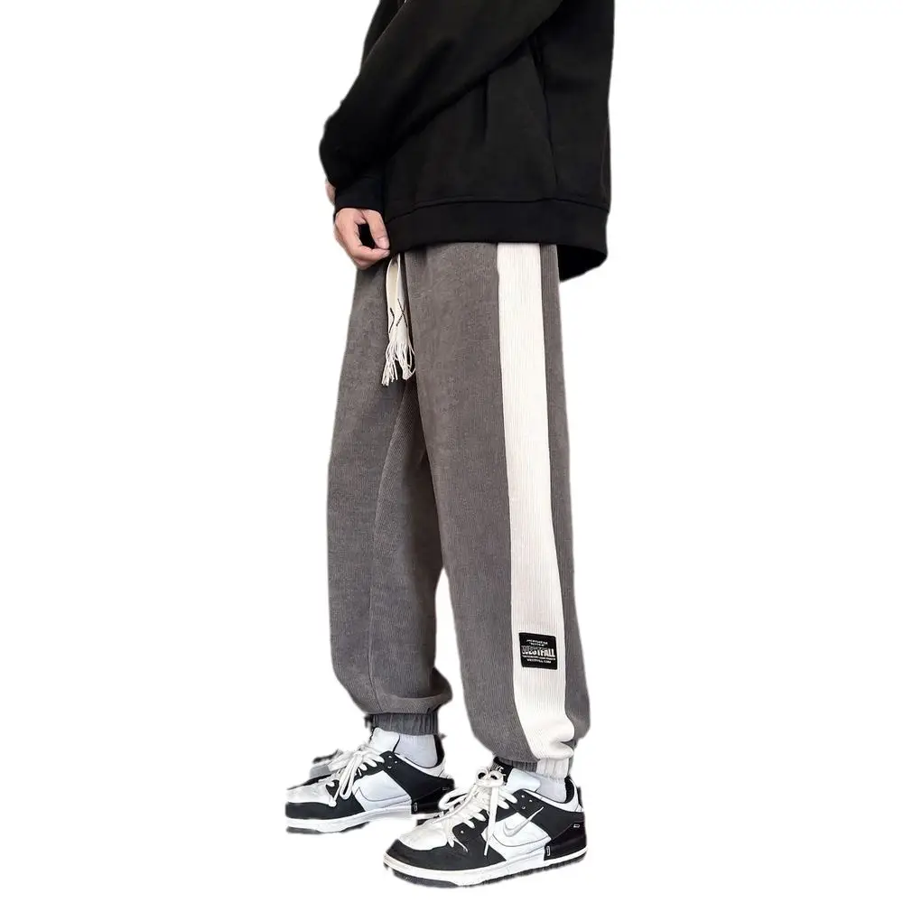 Men's 2024 Cotton Corduroy Track Pants Black White - Image 7