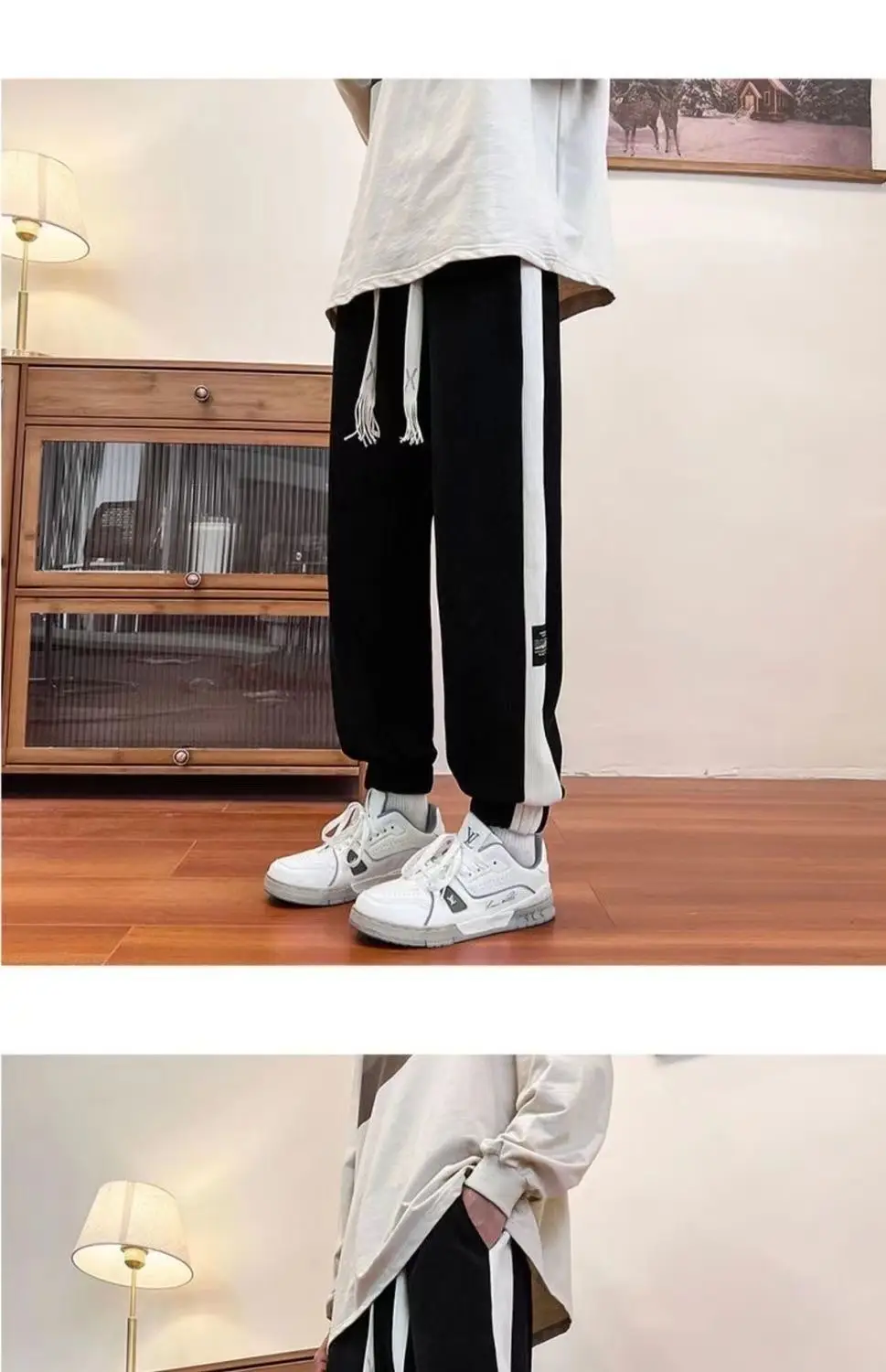 Men's 2024 Cotton Corduroy Track Pants Black White — feature 12