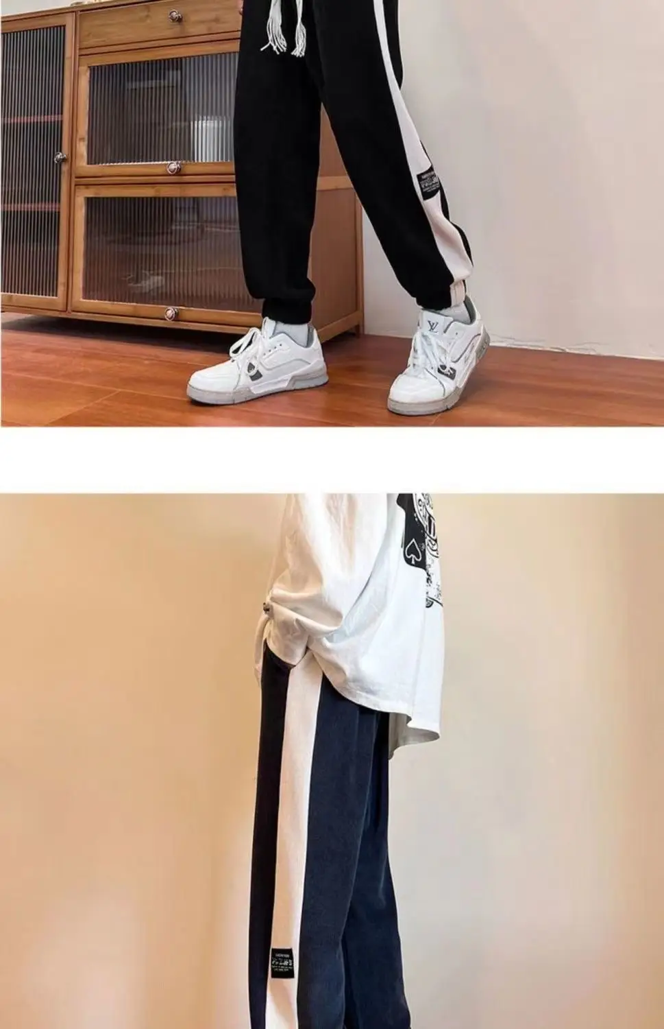 Men's 2024 Cotton Corduroy Track Pants Black White — feature 13