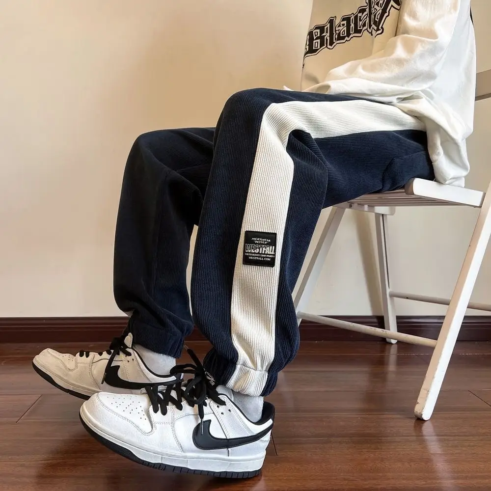 Men's 2024 Cotton Corduroy Track Pants Black White — feature 2