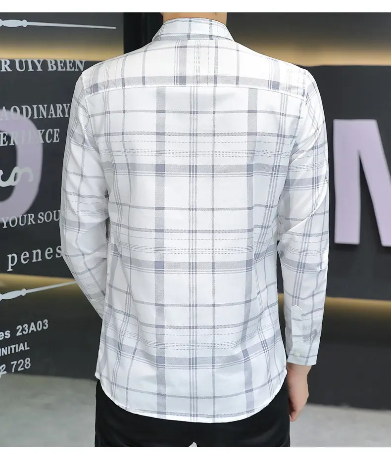 Japanese Style Plaid Long Sleeve Shirt Light Blue White — feature 12
