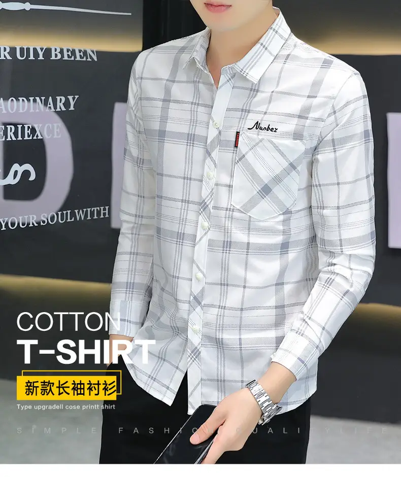 Japanese Style Plaid Long Sleeve Shirt Light Blue White — feature 2