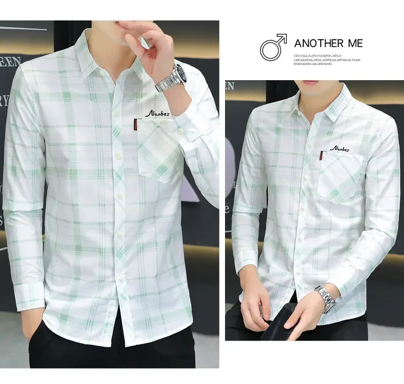 Japanese Style Plaid Long Sleeve Shirt Light Blue White — feature 21