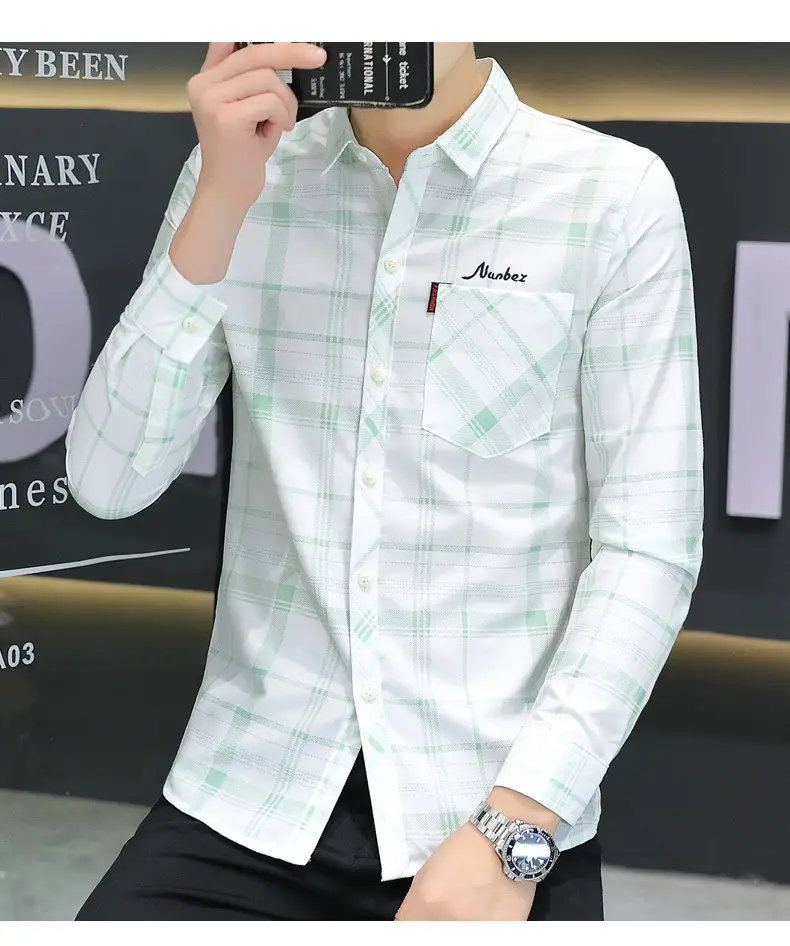 Japanese Style Plaid Long Sleeve Shirt Light Blue White — feature 23