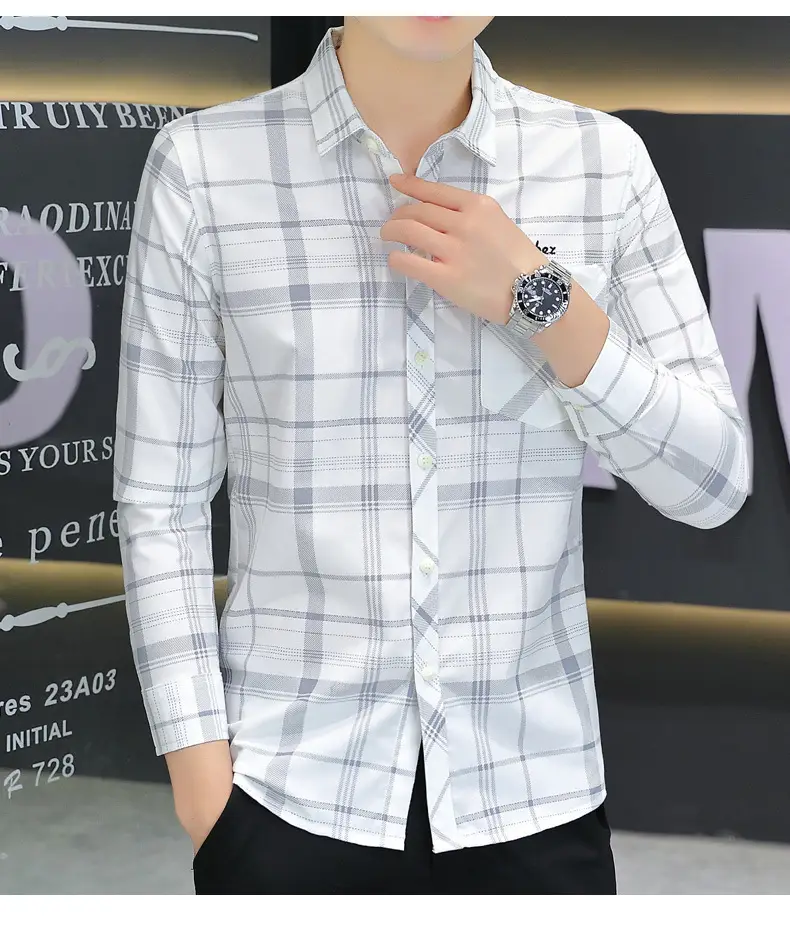 Japanese Style Plaid Long Sleeve Shirt Light Blue White — feature 8