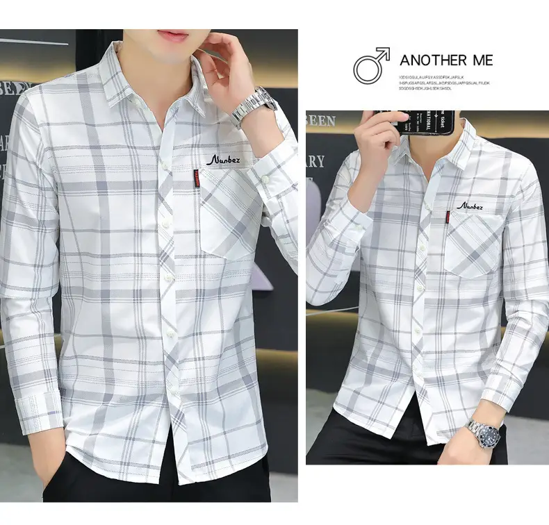 Japanese Style Plaid Long Sleeve Shirt Light Blue White — feature 9