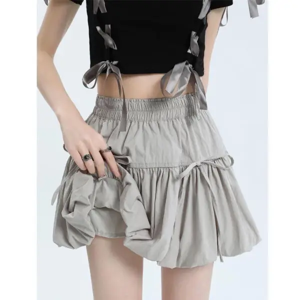 Black Bow Pleated High Waist Tulle Skirt for Women - Image 4