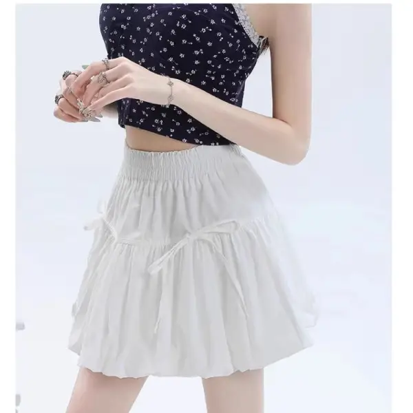 Black Bow Pleated High Waist Tulle Skirt for Women - Image 5