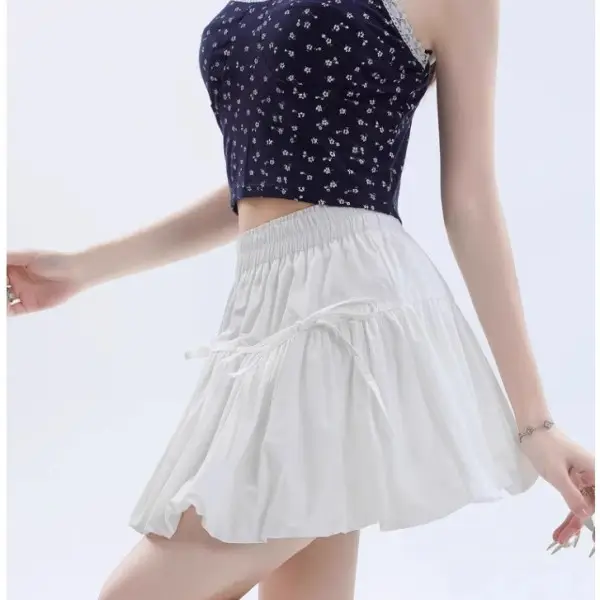 Black Bow Pleated High Waist Tulle Skirt for Women - Image 6
