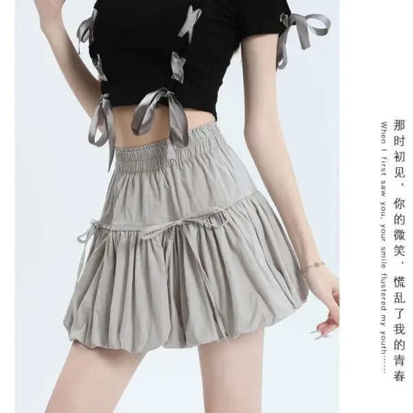 Black Bow Pleated High Waist Tulle Skirt for Women - Image 7
