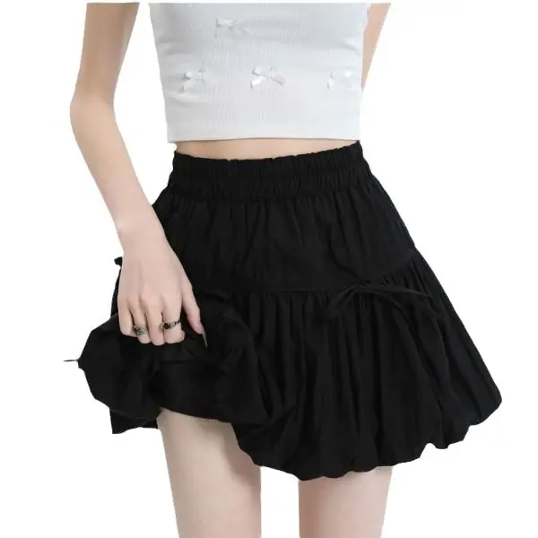 Black Bow Pleated High Waist Tulle Skirt for Women - Image 8