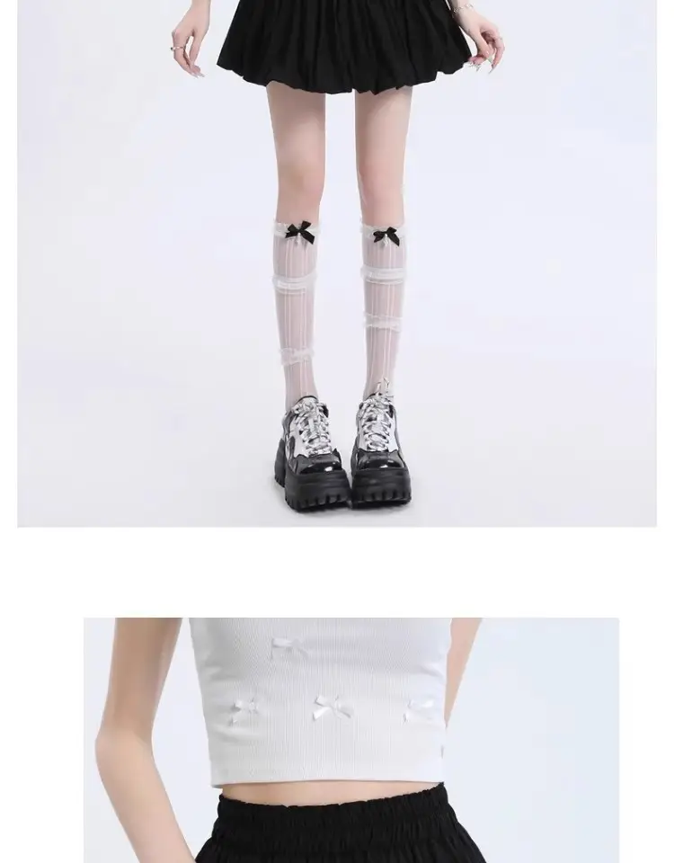 Black Bow Pleated High Waist Tulle Skirt for Women — feature 14