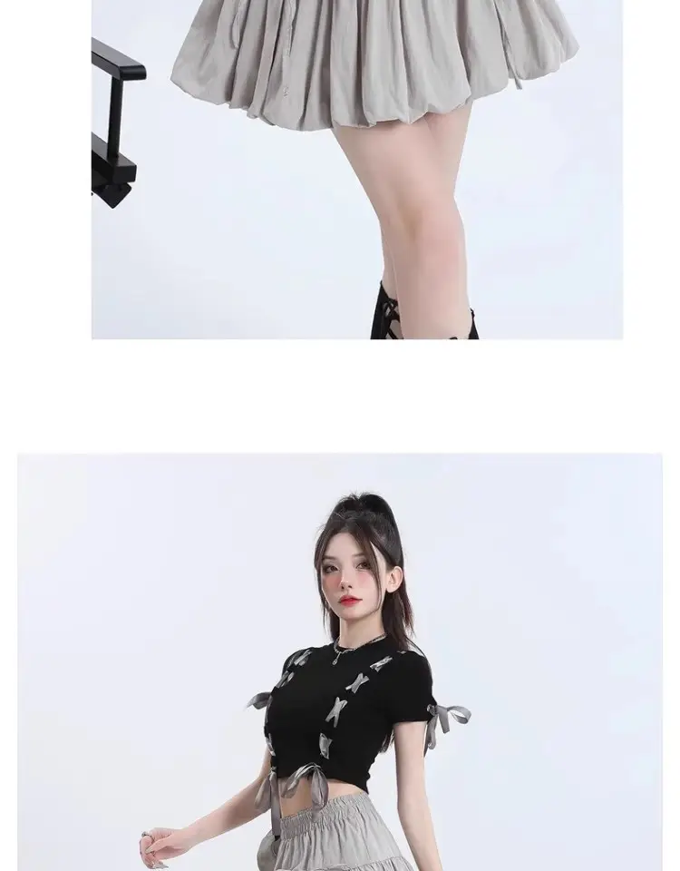 Black Bow Pleated High Waist Tulle Skirt for Women — feature 6