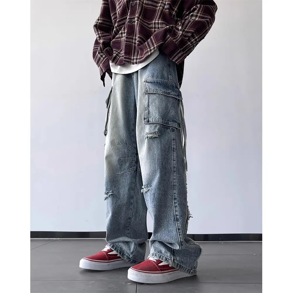 Vintage Ripped Wide Leg Jeans Men's Autumn - Image 5