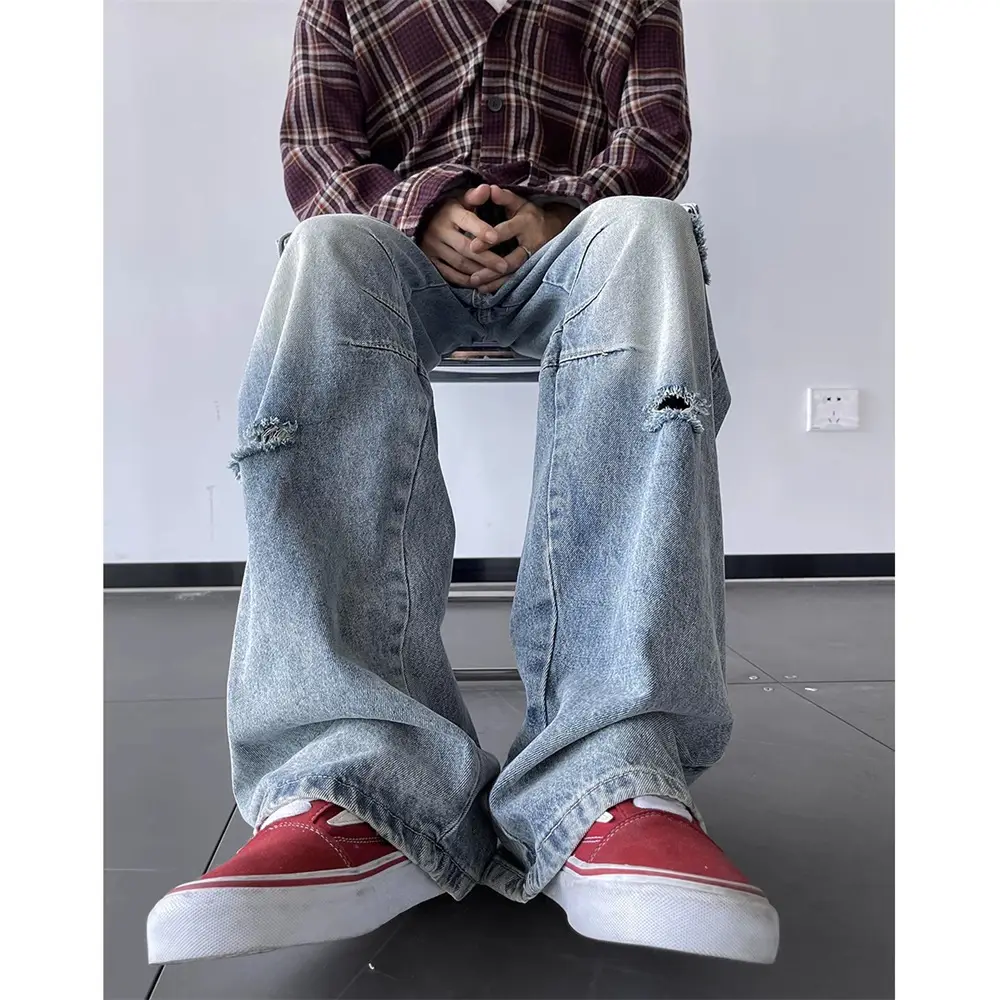 Vintage Ripped Wide Leg Jeans Men's Autumn - Image 7