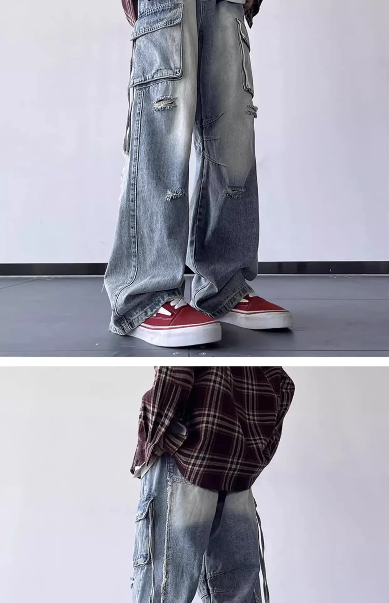 Vintage Ripped Wide Leg Jeans Men's Autumn — feature 12