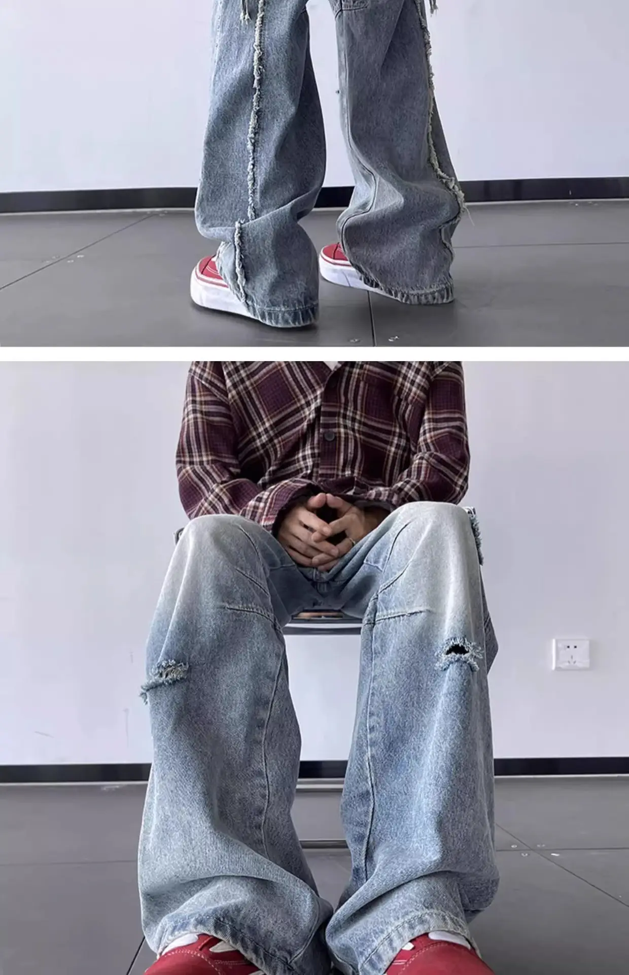 Vintage Ripped Wide Leg Jeans Men's Autumn — feature 13