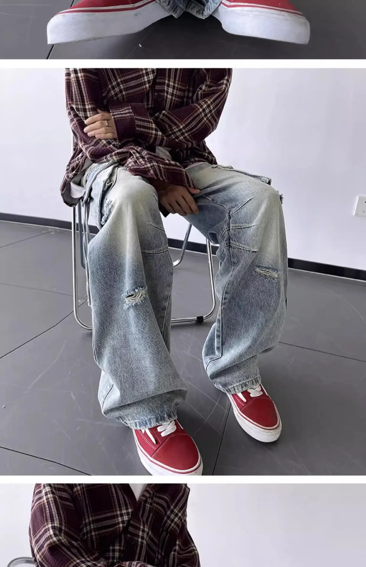 Vintage Ripped Wide Leg Jeans Men's Autumn — feature 14