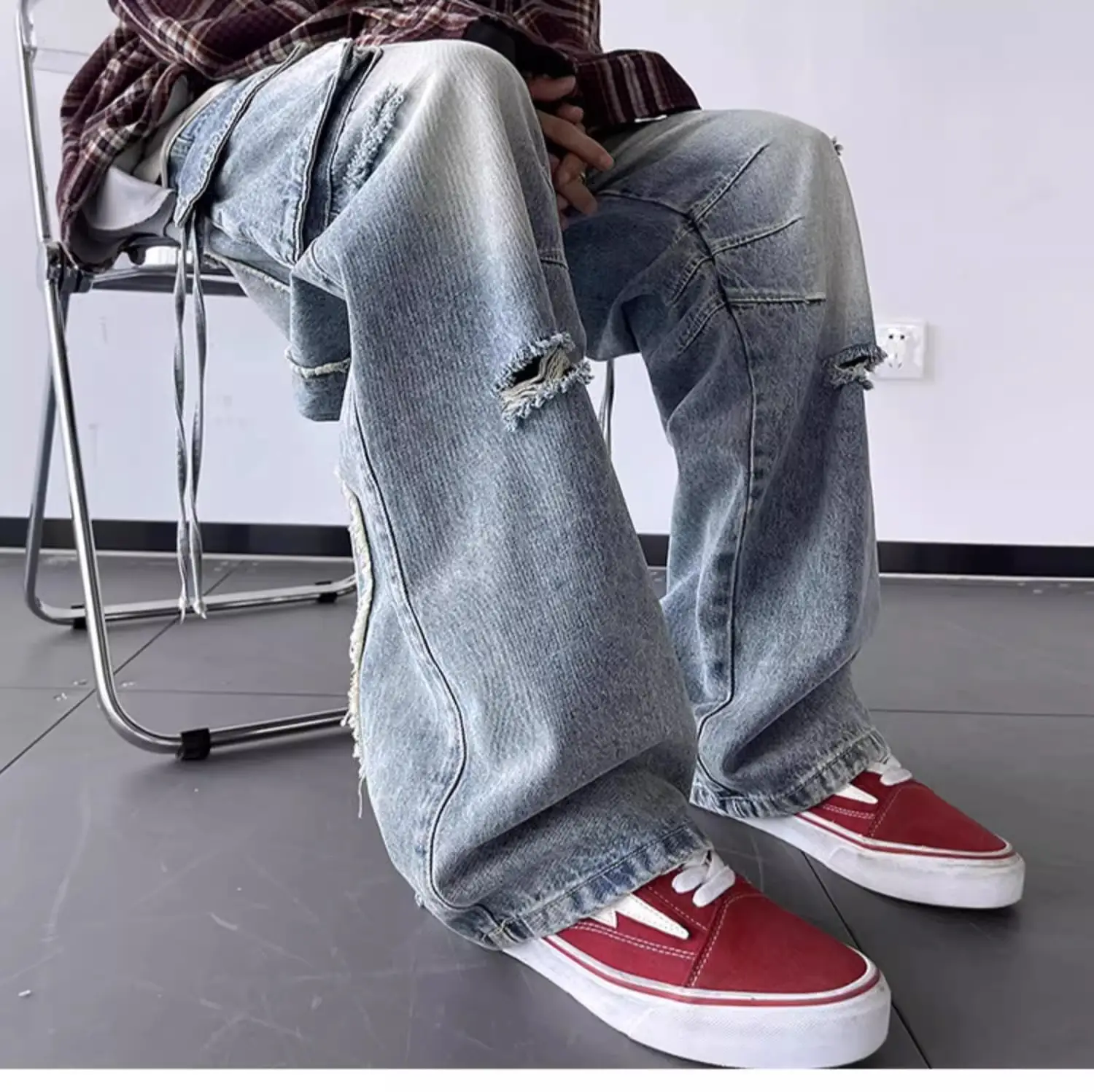 Vintage Ripped Wide Leg Jeans Men's Autumn — feature 15