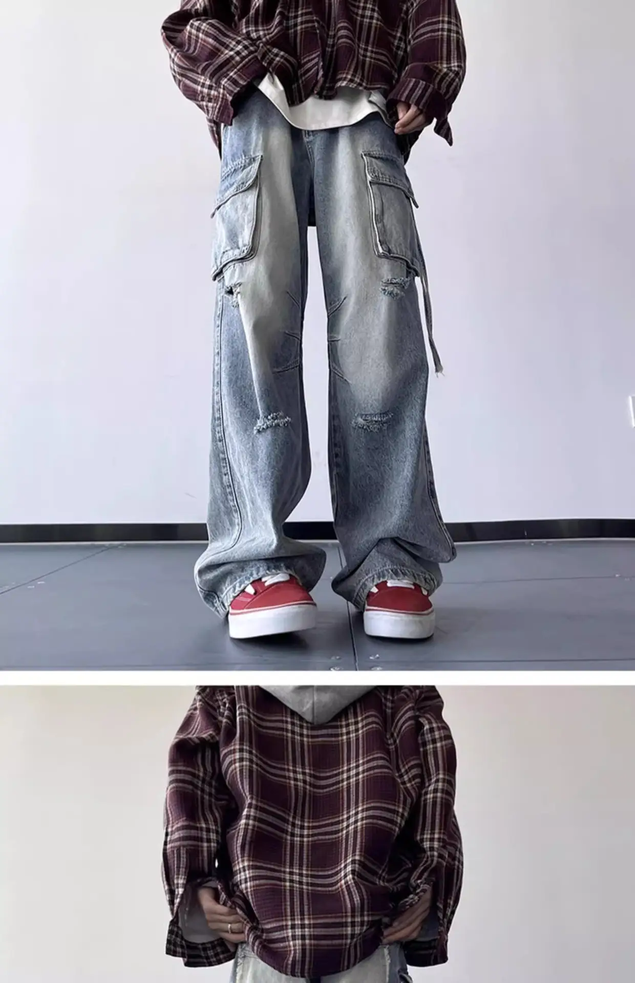 Vintage Ripped Wide Leg Jeans Men's Autumn — feature 6