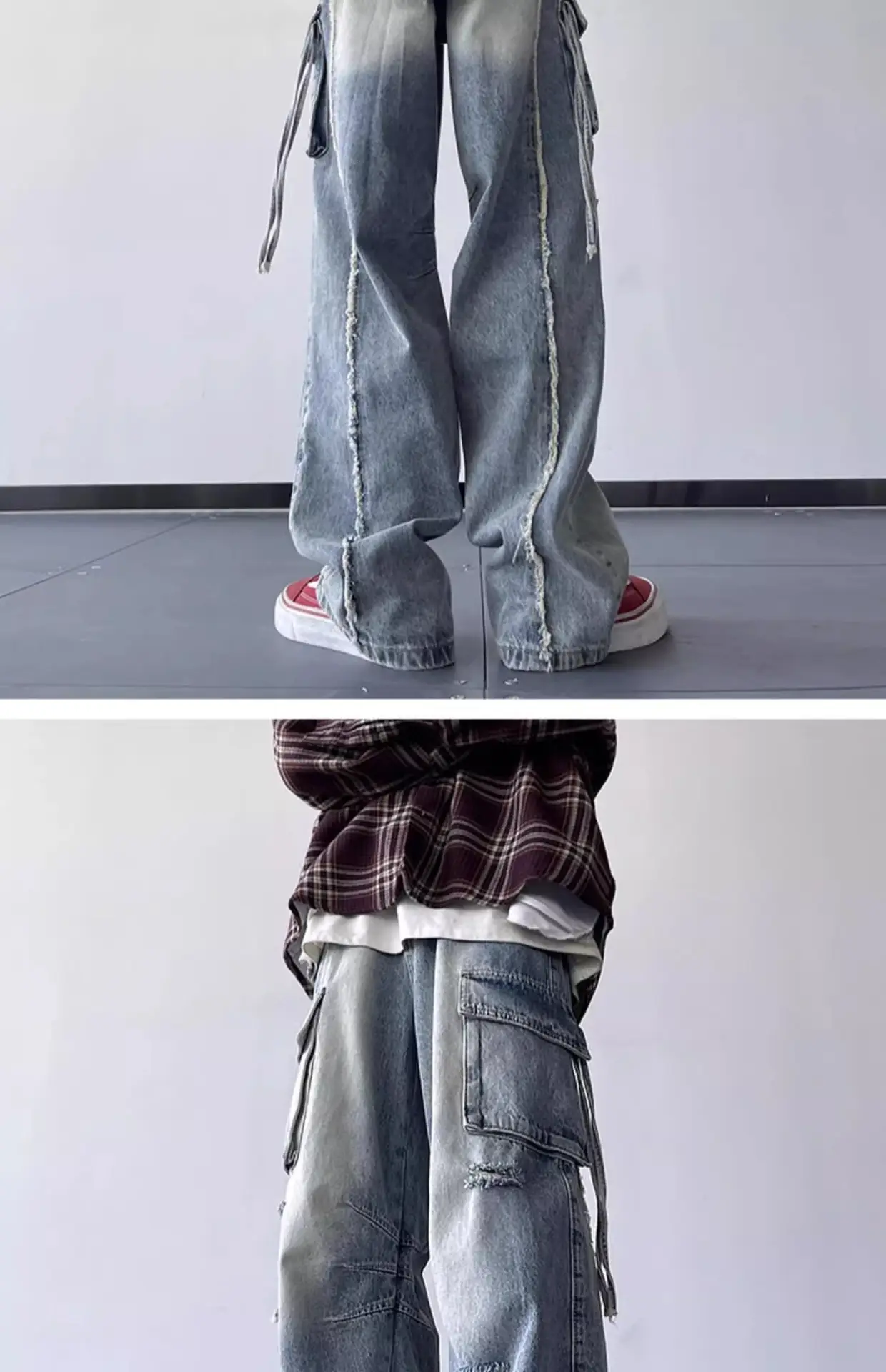 Vintage Ripped Wide Leg Jeans Men's Autumn — feature 7