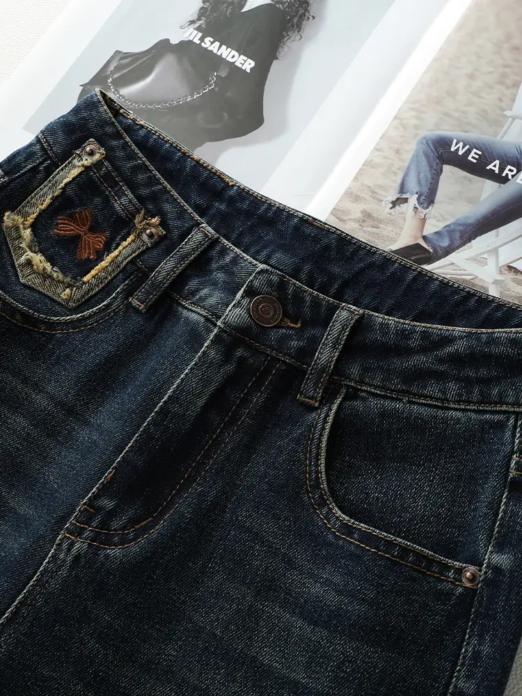Dark Blue Wide Leg Pants Women's New High Waist Loose Slimming Straight Pants All-match Vintage Women's Casual Pants
