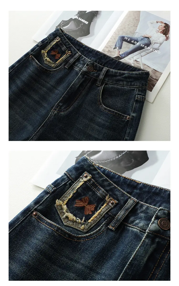 Dark Blue Wide Leg Pants Women's New High Waist Loose Slimming Straight Pants All-match Vintage Women's Casual Pants — feature 10