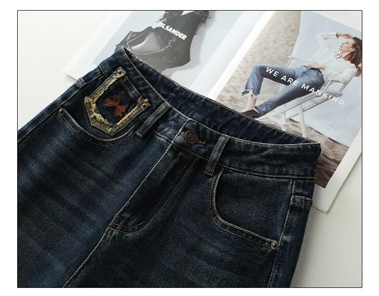 Dark Blue Wide Leg Pants Women's New High Waist Loose Slimming Straight Pants All-match Vintage Women's Casual Pants — feature 3