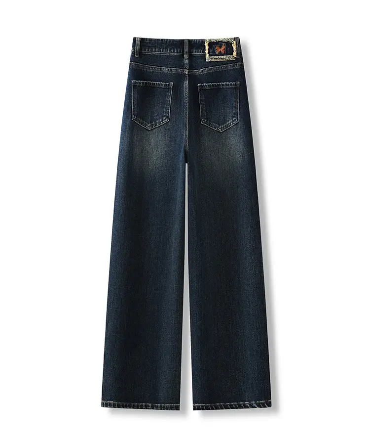Dark Blue Wide Leg Pants Women's New High Waist Loose Slimming Straight Pants All-match Vintage Women's Casual Pants — feature 9