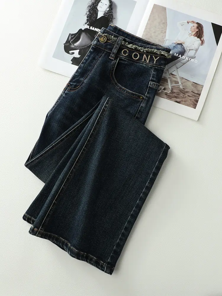 Dark Blue Micro La Jeans Women High Waist Slim Fit