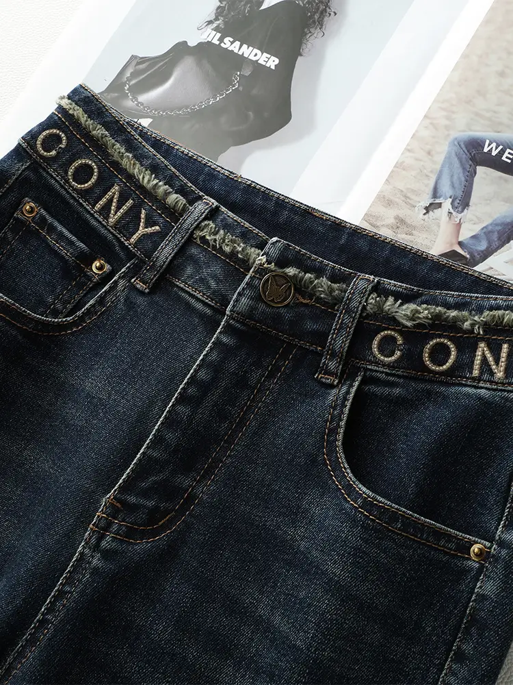Dark Blue Micro La Jeans Women High Waist Slim Fit