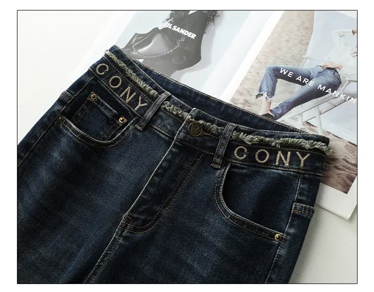 Dark Blue Micro La Jeans Women High Waist Slim Fit — feature 3