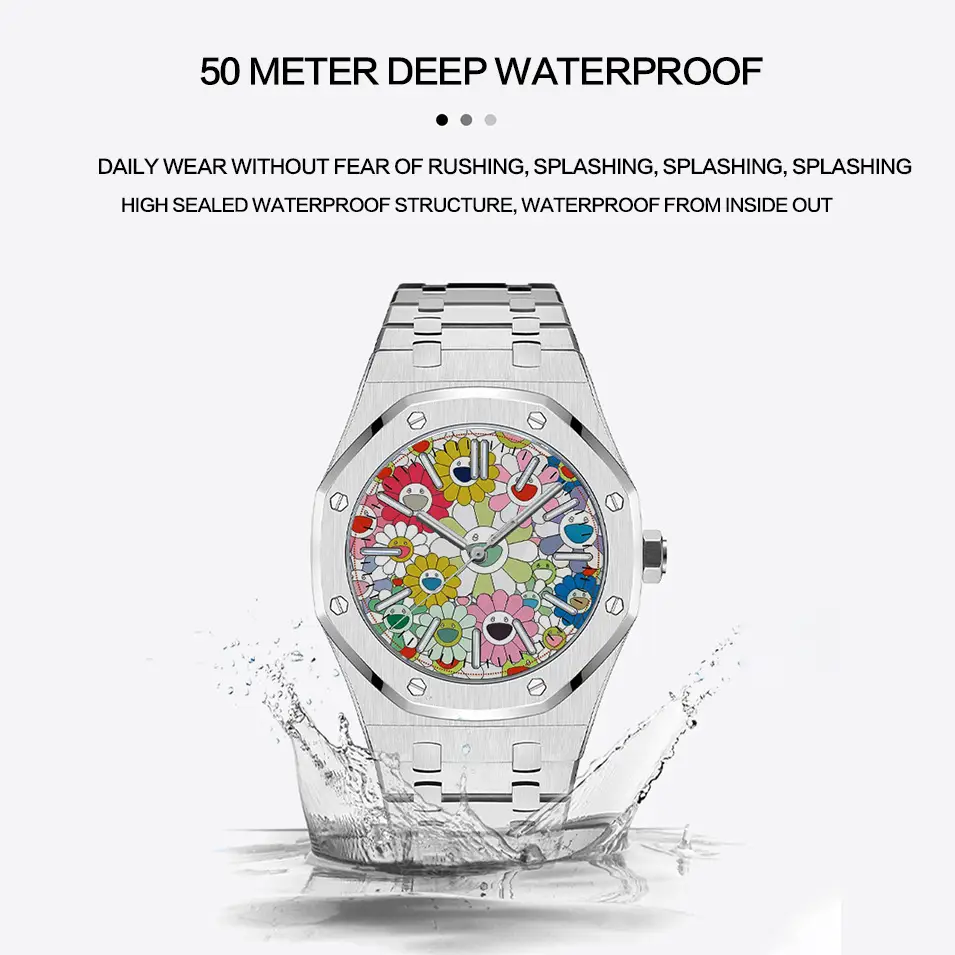 Men's Sunflower Watch Coffee Stainless Steel Waterproof — feature 2