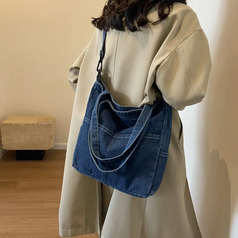Blue Japanese Denim Crossbody Bag for Men Women - Image 4