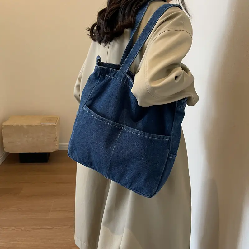 Blue Japanese Denim Crossbody Bag for Men Women - Image 6