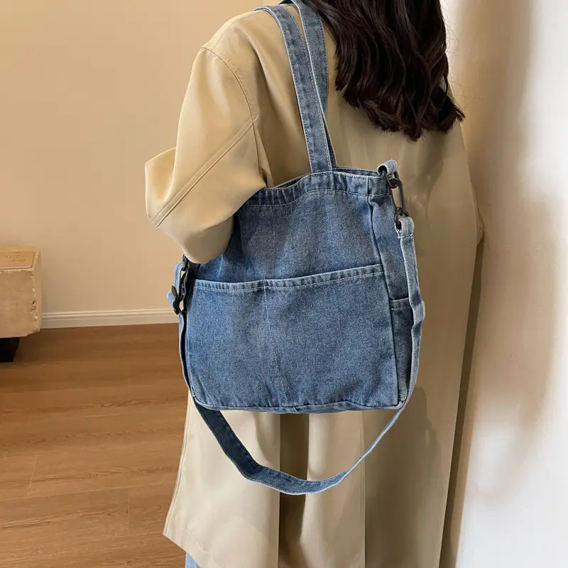 Blue Japanese Denim Crossbody Bag for Men Women - Image 7
