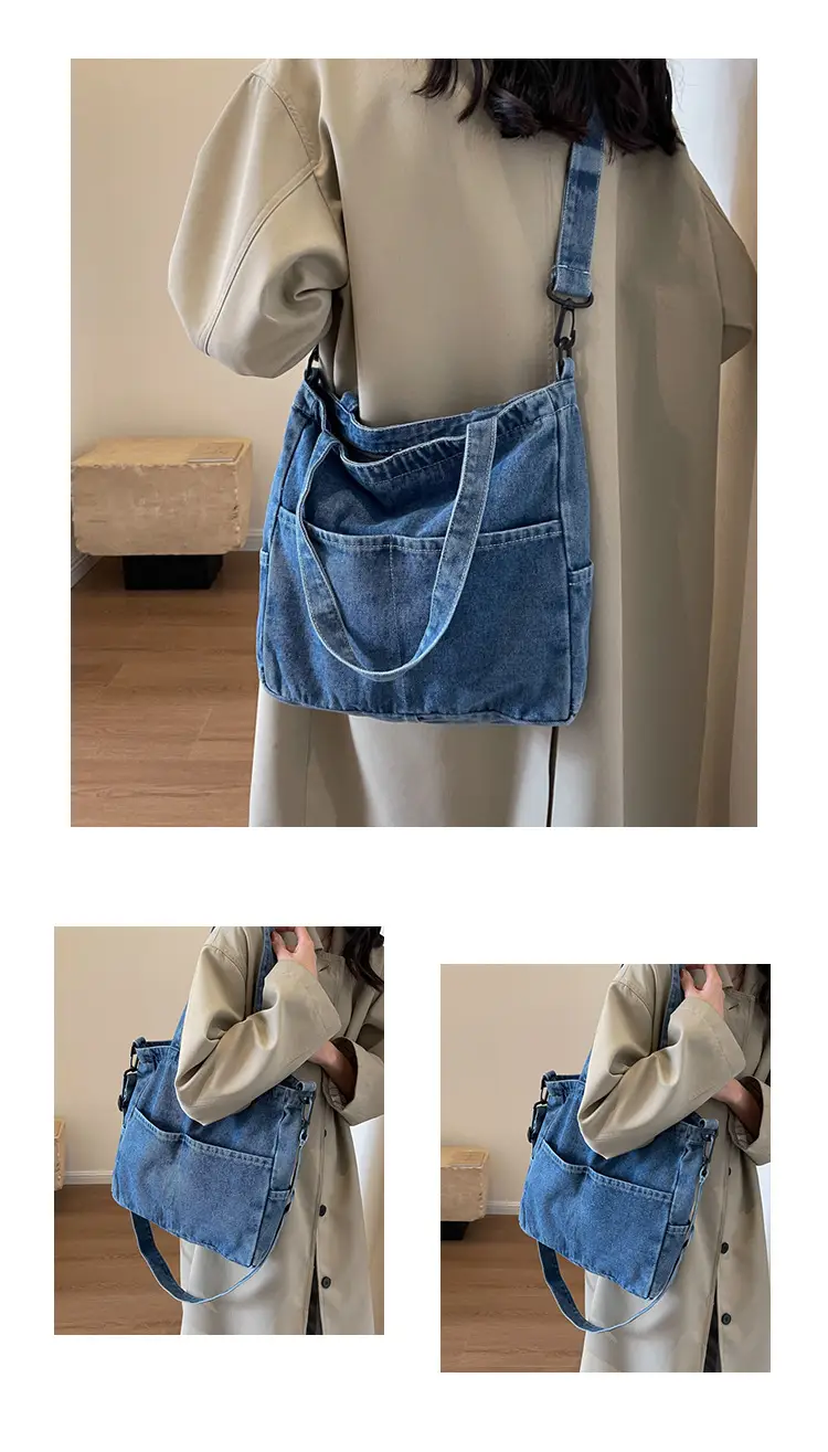 Blue Japanese Denim Crossbody Bag for Men Women — feature 15