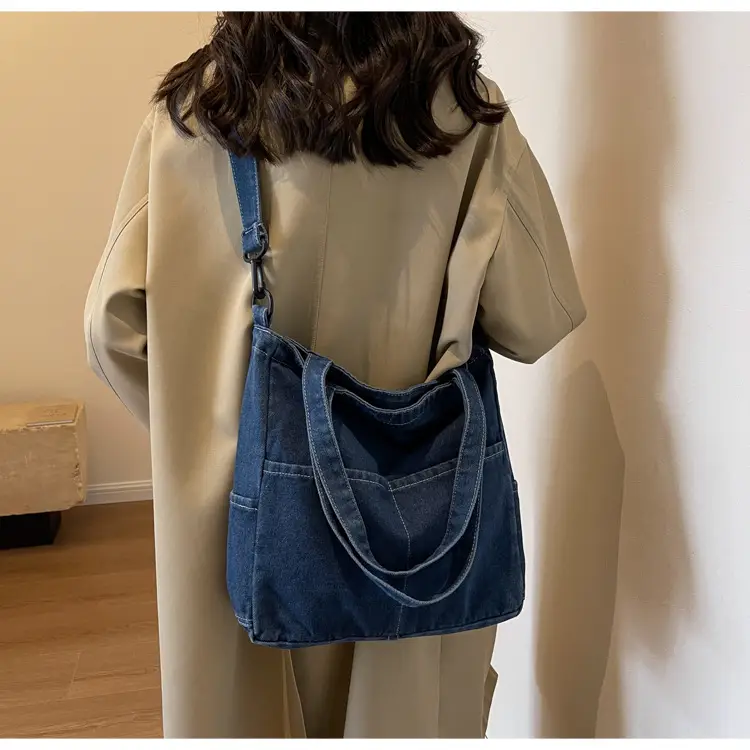 Blue Japanese Denim Crossbody Bag for Men Women — feature 21