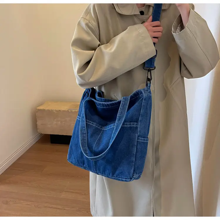 Blue Japanese Denim Crossbody Bag for Men Women — feature 24