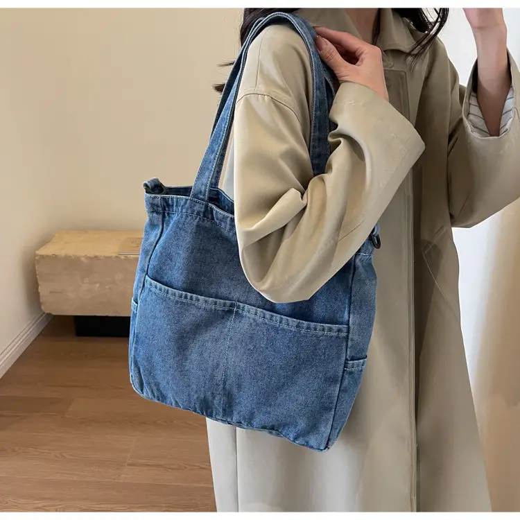 Blue Japanese Denim Crossbody Bag for Men Women — feature 48