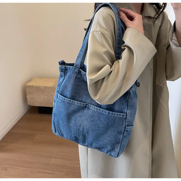 Blue Japanese Denim Crossbody Bag for Men Women — feature 49