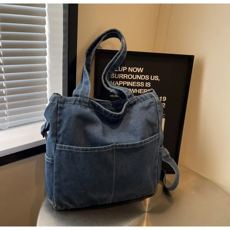 Blue Japanese Denim Crossbody Bag for Men Women — feature 77